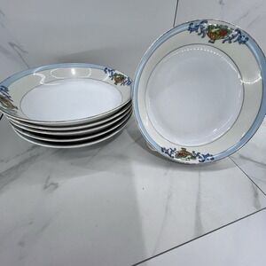 Set of 6 Vtg MEITO CHINA (Japan) 6" Shallow Soup Salad Bowls "Delphi" Pattern